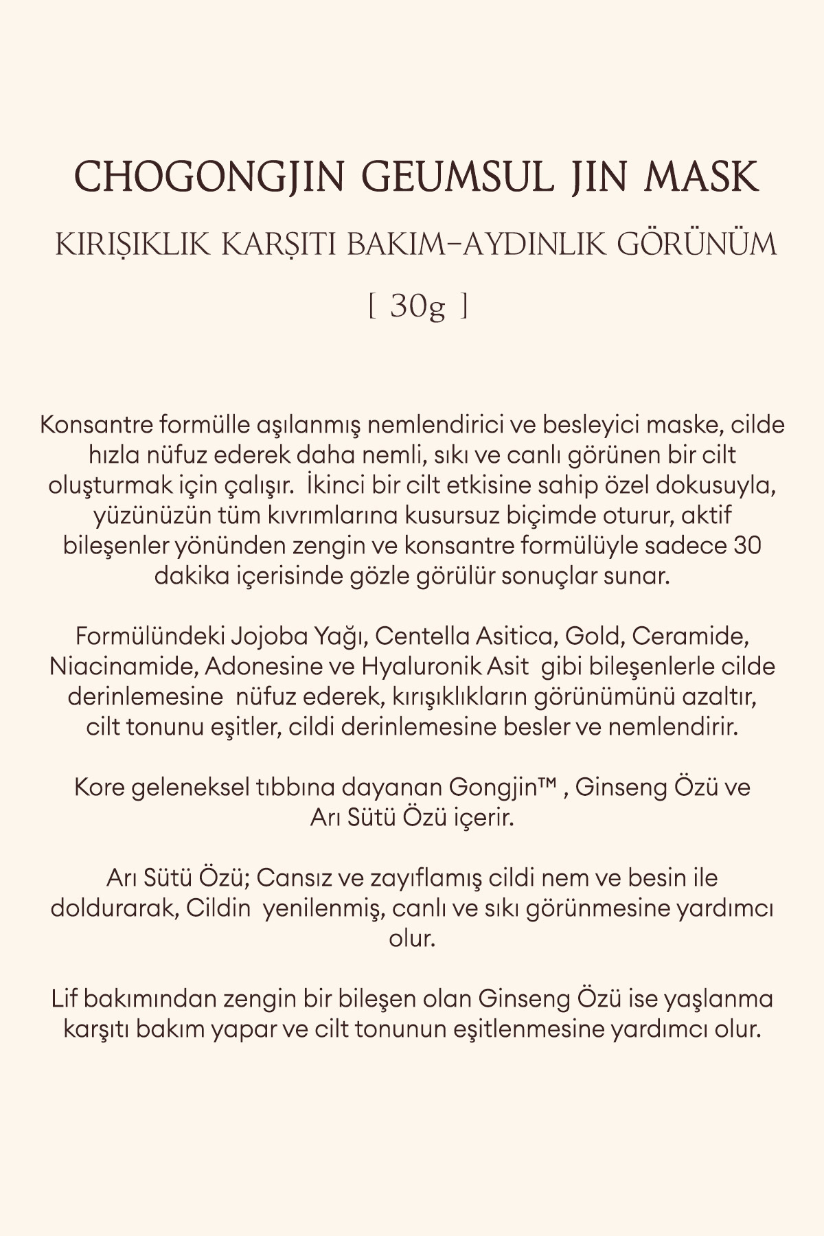 Missha Yıpranmış Cildi Besleyen, Elastik Görünüme Yardımcı Yaprak Maske CHOGONGJIN Geumsul Jin Mask - Görsel 3