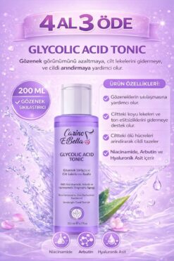 Carino E Bella Canlandırıcı Ve Gözenek Sıkılaştırıcı Leke Karşıtı Tüm Cilt Tipleri AHA Glikolik Asit Tonik 200 Ml