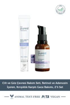 The Purest Solutions Cilt ve Göz Çevresi Bakım Seti, Retinol ve Adenozin İçeren, Kırışıklık Karşıtı Gece Bakımı, 2’li Set