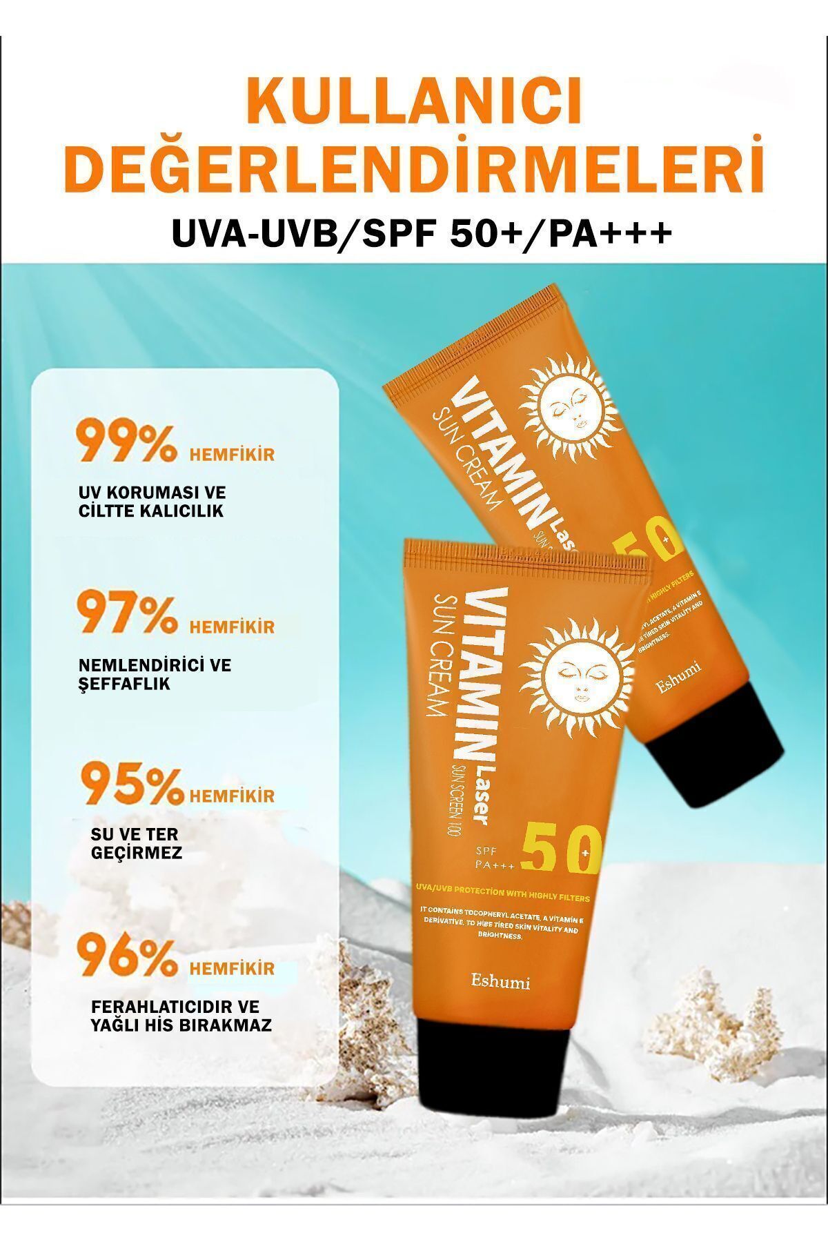 ESHUMİ Korean Çil Ve Leke Karşıtı Aydınlatıcı Vitamin Laser Spf 50 Pa Yüksek Koruyuculu Güneş Kremi - Görsel 3