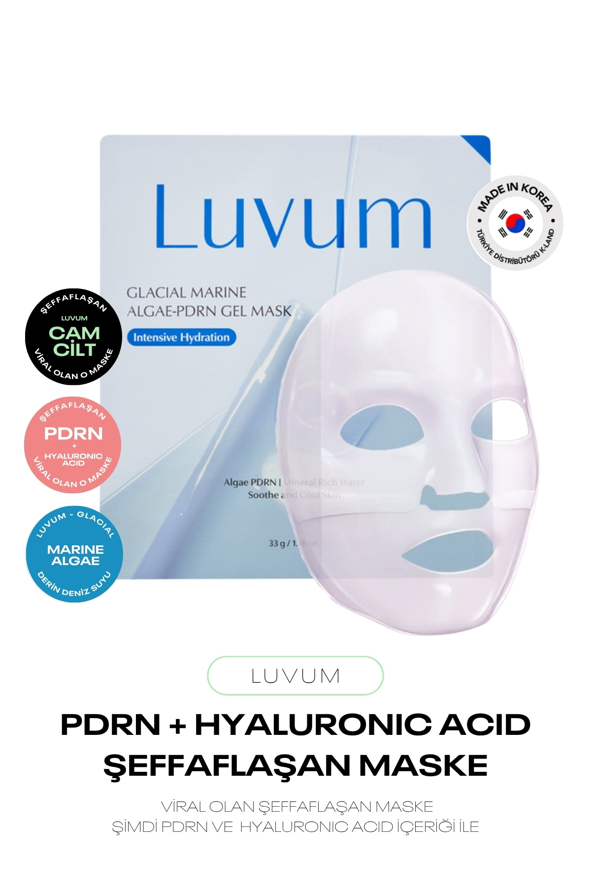 LUVUM PDRN ve Hyalüronik Asit İçeren Marine Algae Şeffaflaşan Jel Kore Maske Gel Mask