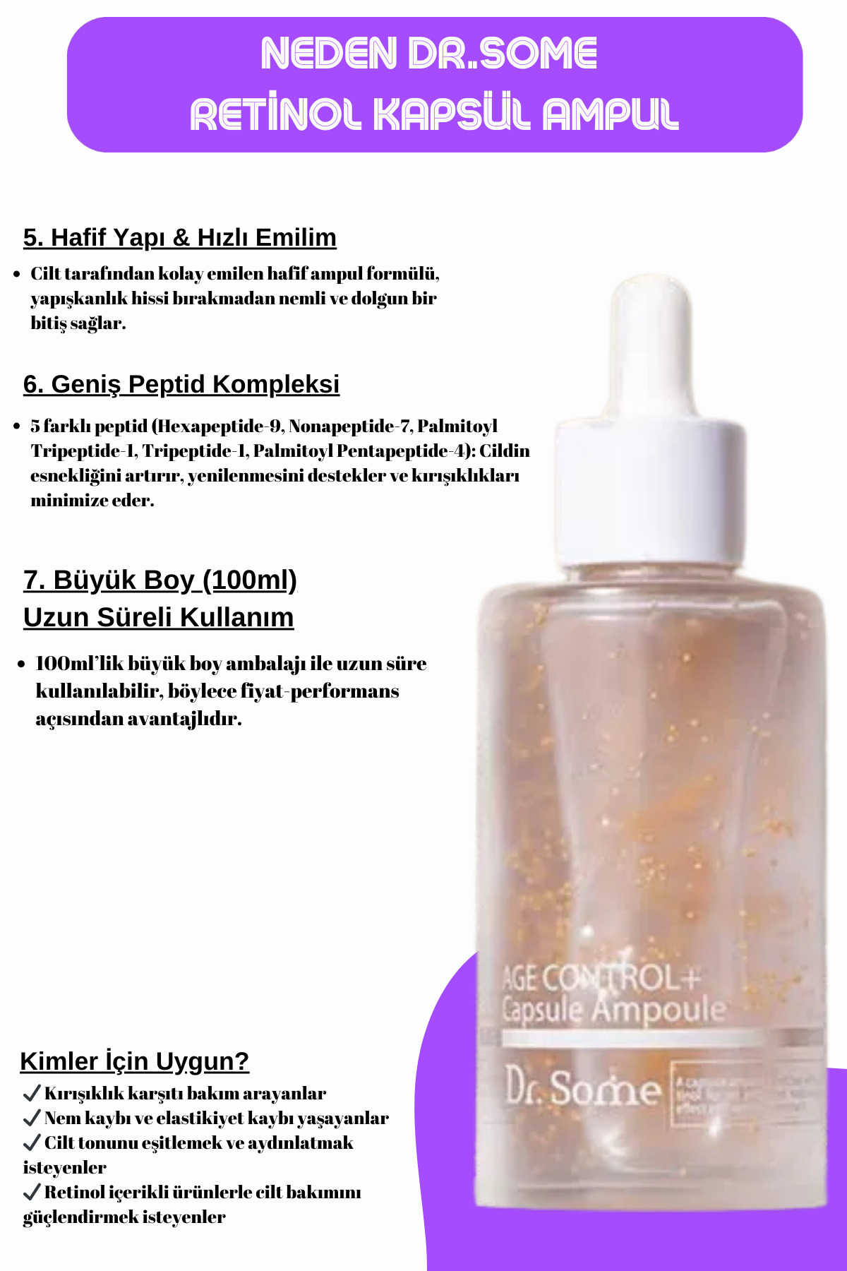 DR.SOME Retinol & Peptit Kompleksi Anti-aging Kore Serum 100 ml | Yoğun Nemlendirici & Aydınlatıcı - Ikore - Görsel 3