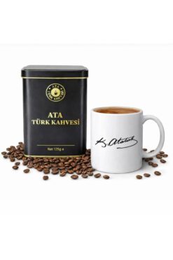 ATA TÜRKKAHVESİ 1 Adet Hediye Atatürk İmzalı Kupa + 125g. Ata Türk Kahvesi Metal Kutu
