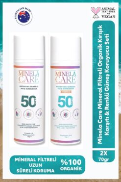 Minela Care 2'li Yüz Koruma Seti: Organik SPF 50 Mineral Yaşlanma Karşıtı Yüz Kremi ve Renkli Tinted Güneş Kremi