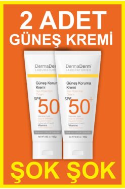 DermaDerm Güneş Kremi Spf 50 | Yüksek Uva/uvb Koruma | Yeni Üretim 100 gr 2 Adet