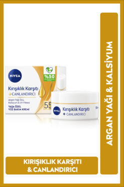 NIVEA 55 Yaşa Özel Kırışıklık ve Yaşlılık Karşıtı Yüz Bakım Kremi 50ml, Argan Yağı, Kalsiyum, Canlandırıcı