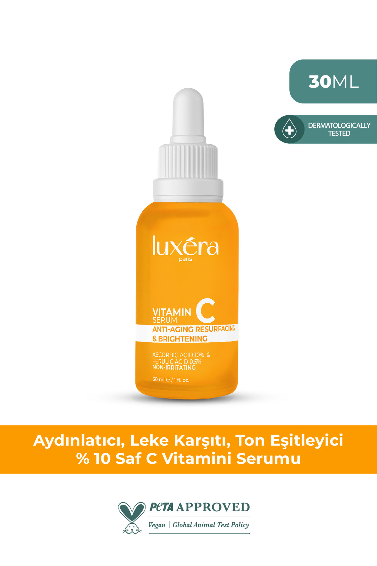 luxera paris Leke Karşıtı, Aydınlatıcı, Vegan, C Vitamini Serum ( %10 Ascorbic Acid Ferulic Acid) 30 ml