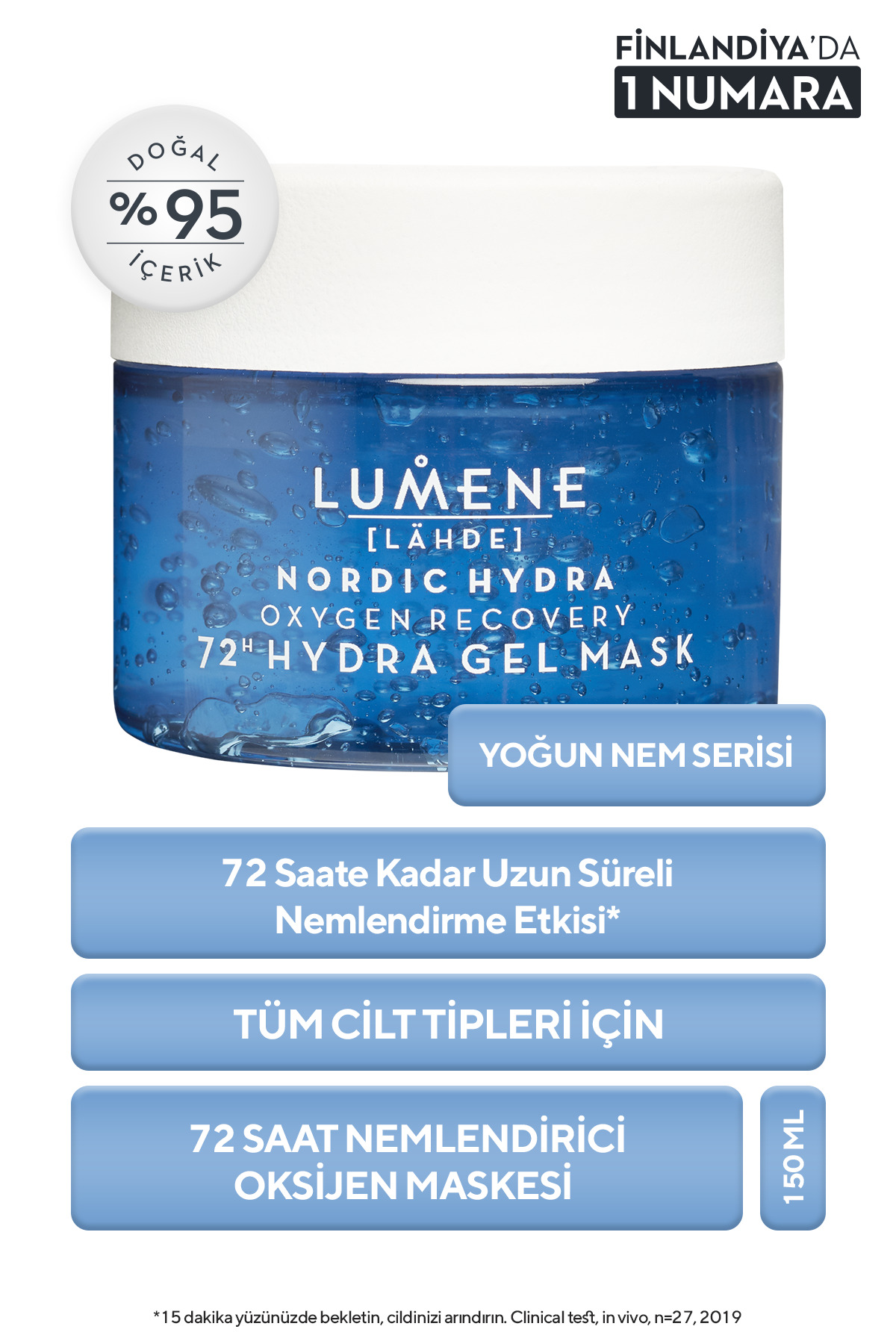 LUMENE 72 Saat Nemlendirici Etkili Oksijen Maskesi, 50 Ml, Tüm Cilt Tipleri Için