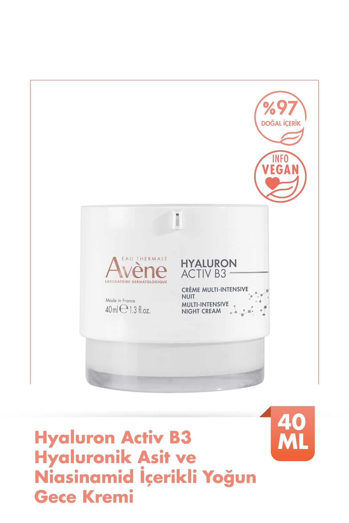 Avene Hyaluron Activ B3 Hyaluronik Asit ve Niasinamid İçerikli Yoğun Gece Kremi 40 ml