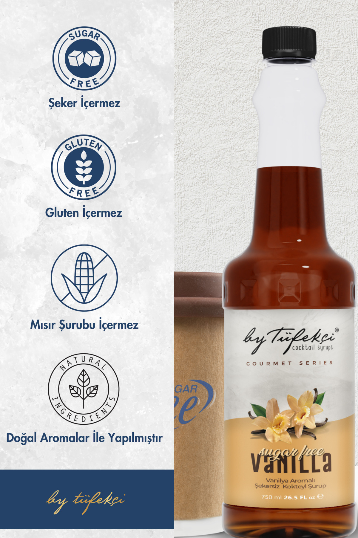 By Tüfekçi Şekersiz Fındık Kahve Şurubu 750 ML | Doğal Aroma | Sugar Free | 0 Şeker 0 Kalori | Şurup Pompası - Görsel 3
