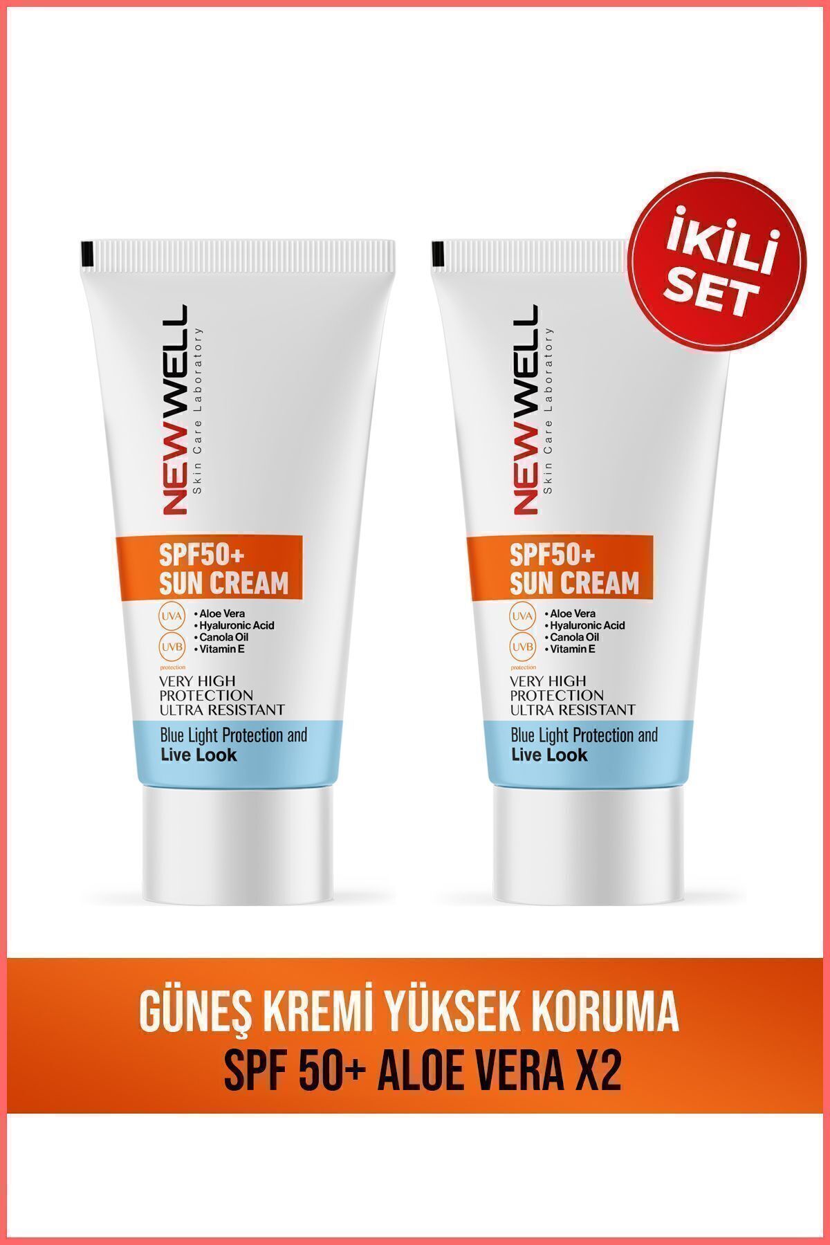 New Well 2 Adet Güneş Kremi Yüksek Koruma Spf 50+(Aloe Vera)