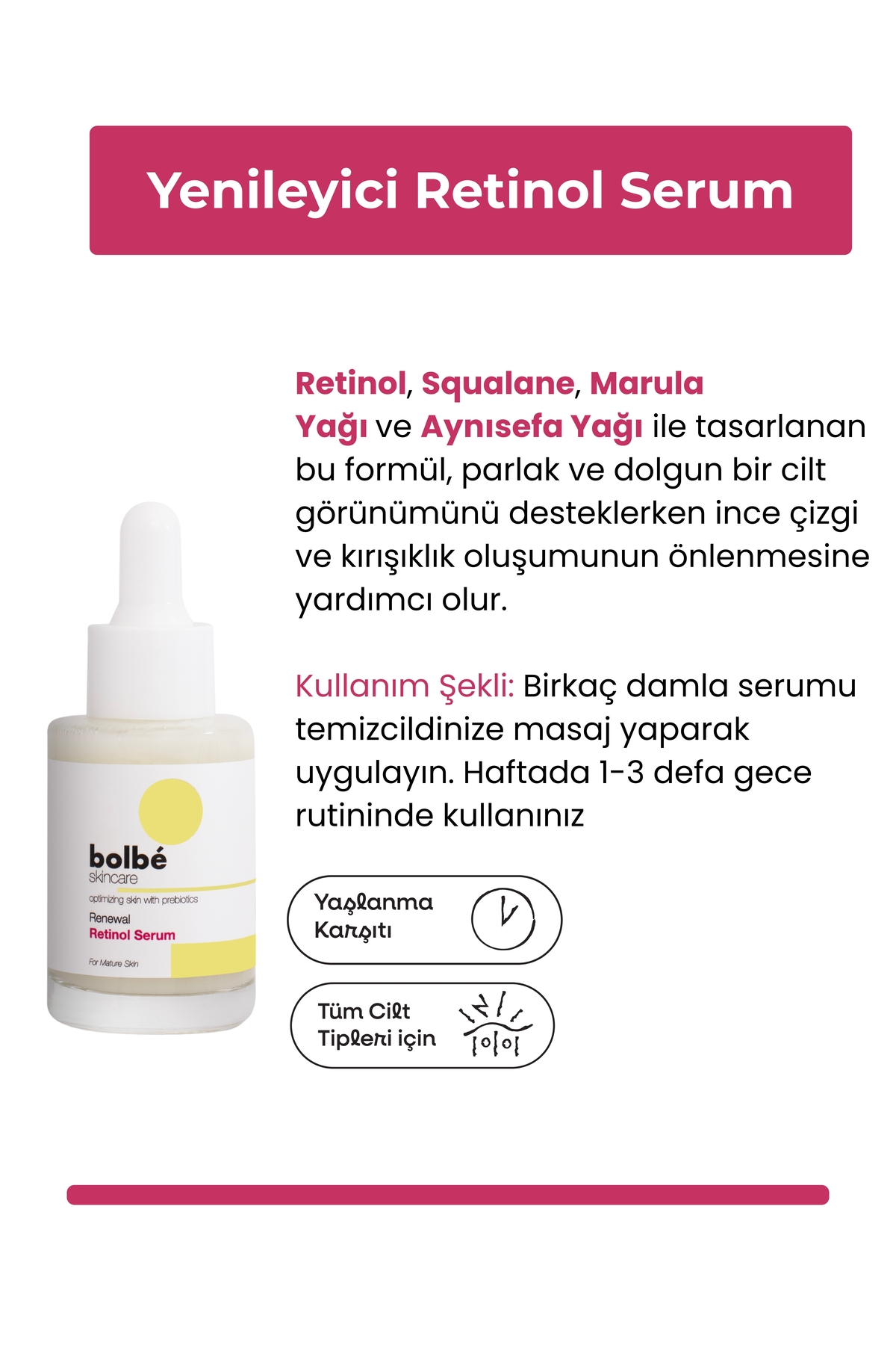 bolbé skincare Kırışıklık Karşıtı, Sıkılaştırıcı ve Yenileyici Retinol (A Vitamini) Gece Serumu - 30 ml - Görsel 3