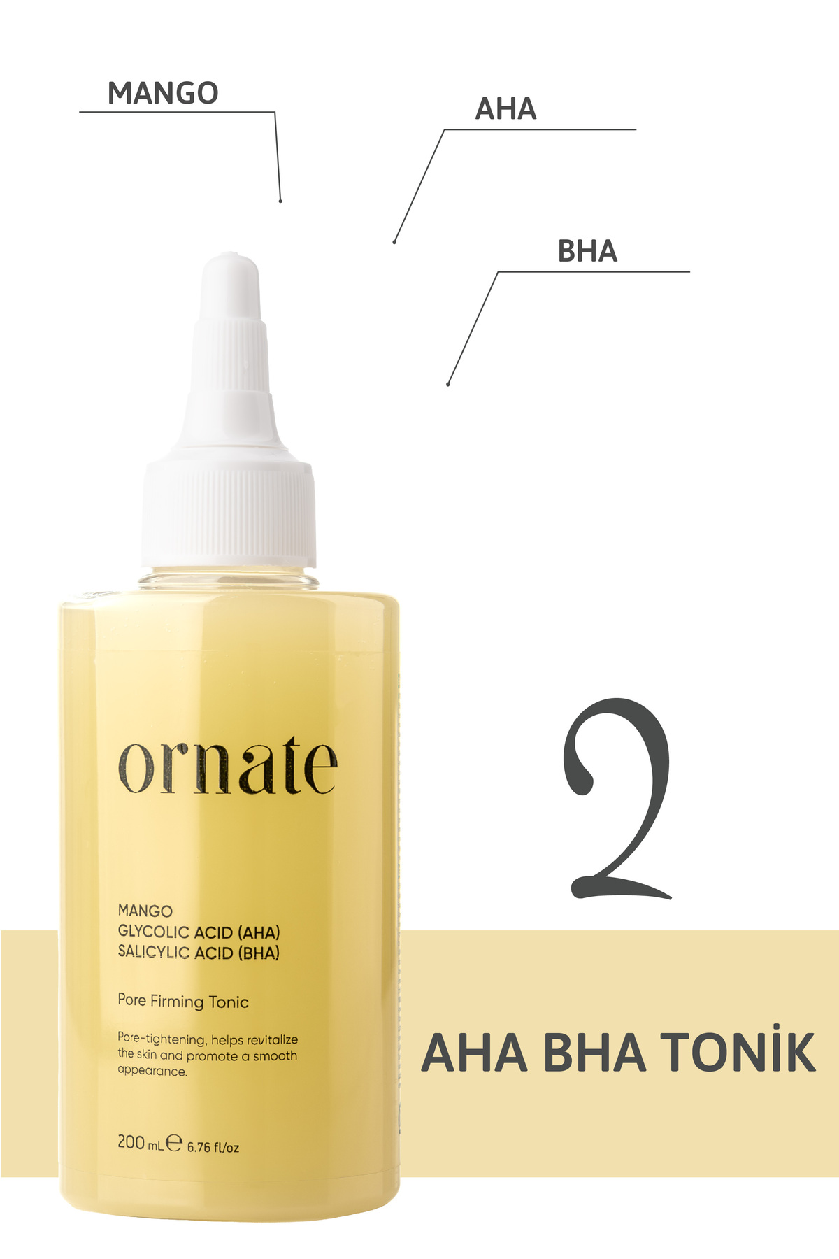 ORNATE AHA BHA ve Niyasinamit içeren Gözenek Sıkılaştırıcı, Aydınlatıcı ve Nemlendirici 2'li Tonik Seti - Görsel 3