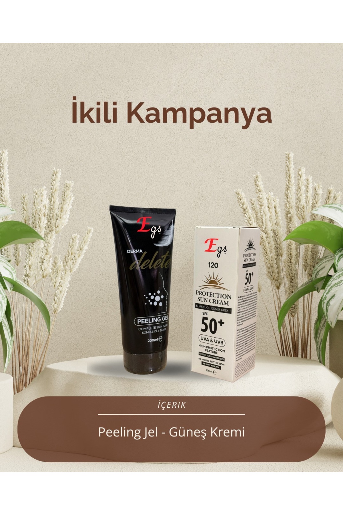 Egş DERMA delete DERMADELETE PEELİNG JEL(SOYUCU KREM) + Egş f120 GÜNEŞ KREMİ