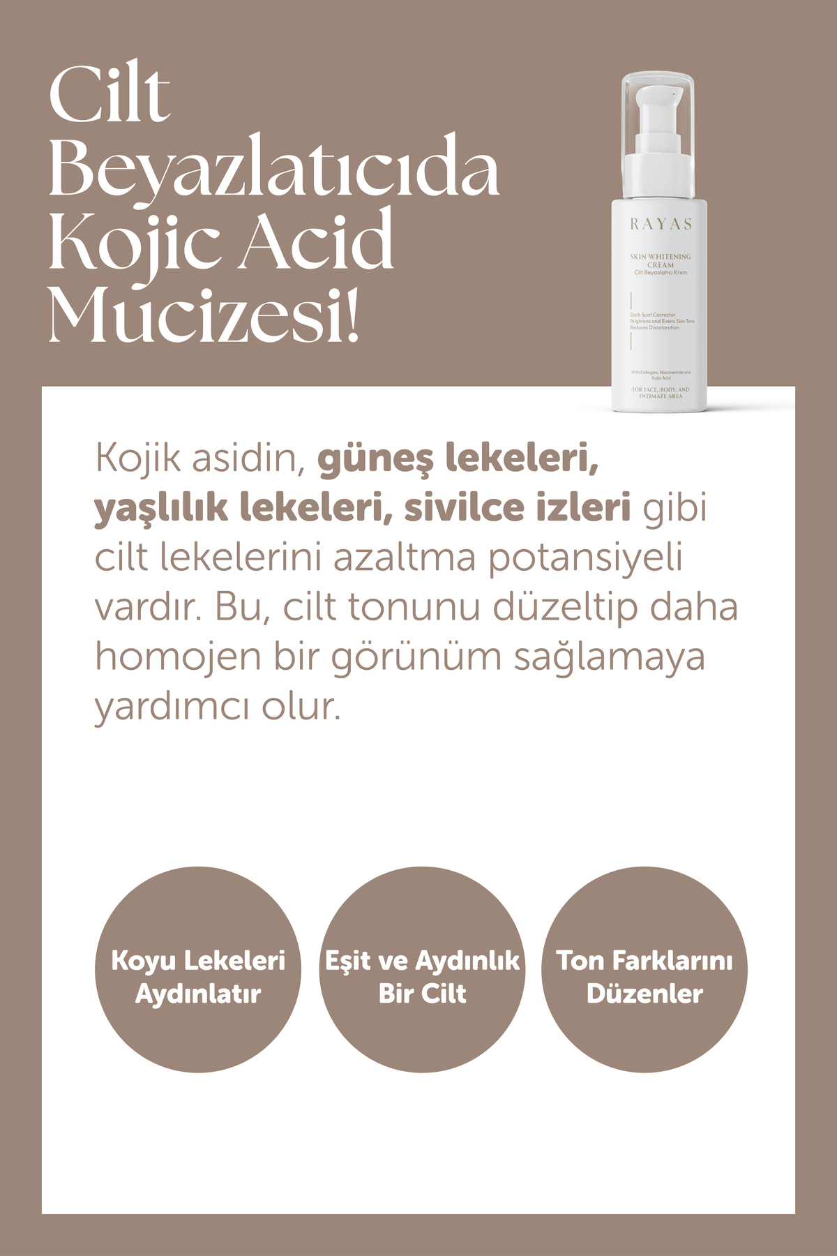 RAYAS Cilt Beyazlatıcı Aydınlatıcı Glutatyonlu Leke Karşıtı Krem Kolajen, Niacinamide & Kojik Asitli 50 ml - Görsel 2
