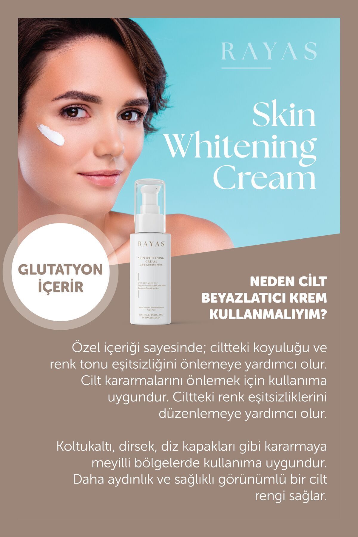 RAYAS Cilt Beyazlatıcı Aydınlatıcı Glutatyonlu Leke Karşıtı Krem Kolajen, Niacinamide & Kojik Asitli 50 ml - Görsel 3