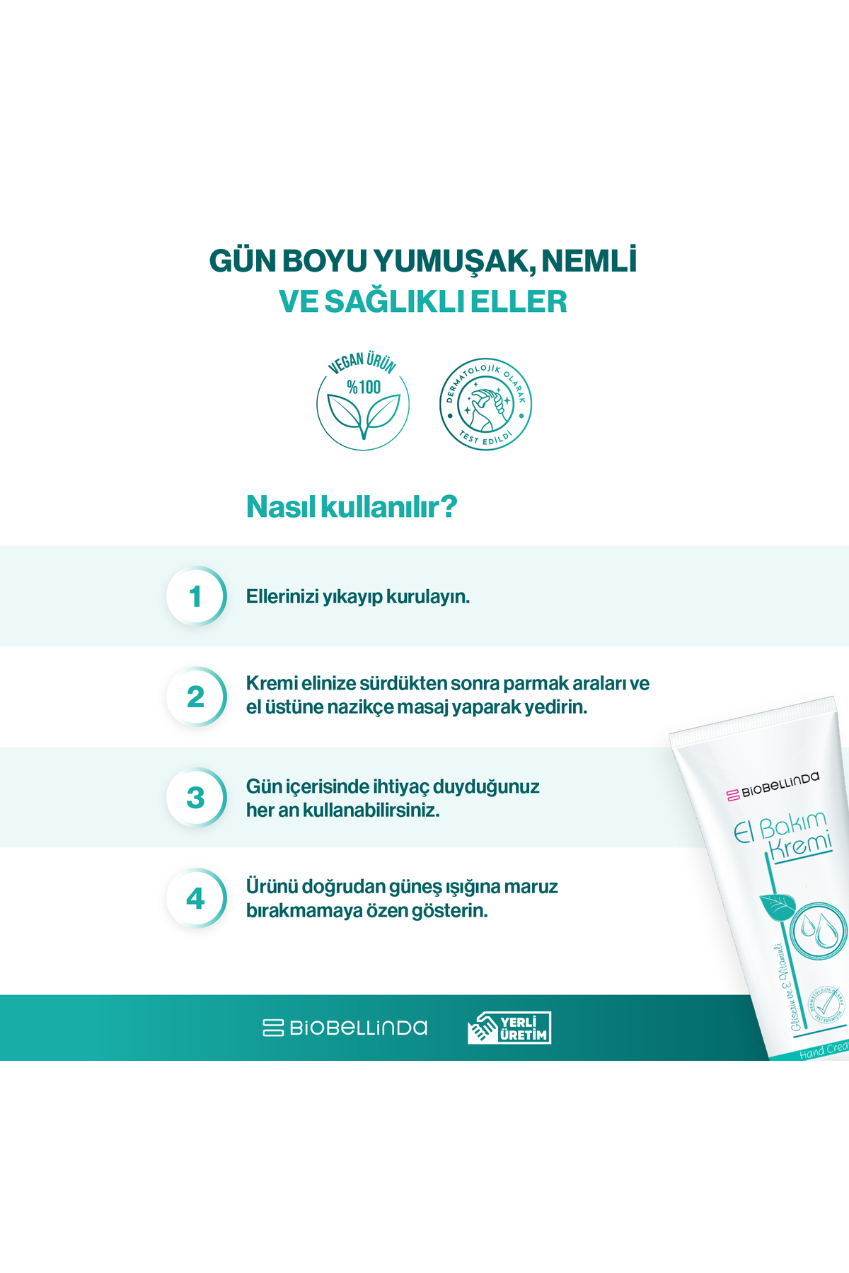 BioBellinda Doğal Nemlendirici El Bakım Kremi (Gliserinli & E Vitaminli) 75 ml - Görsel 3