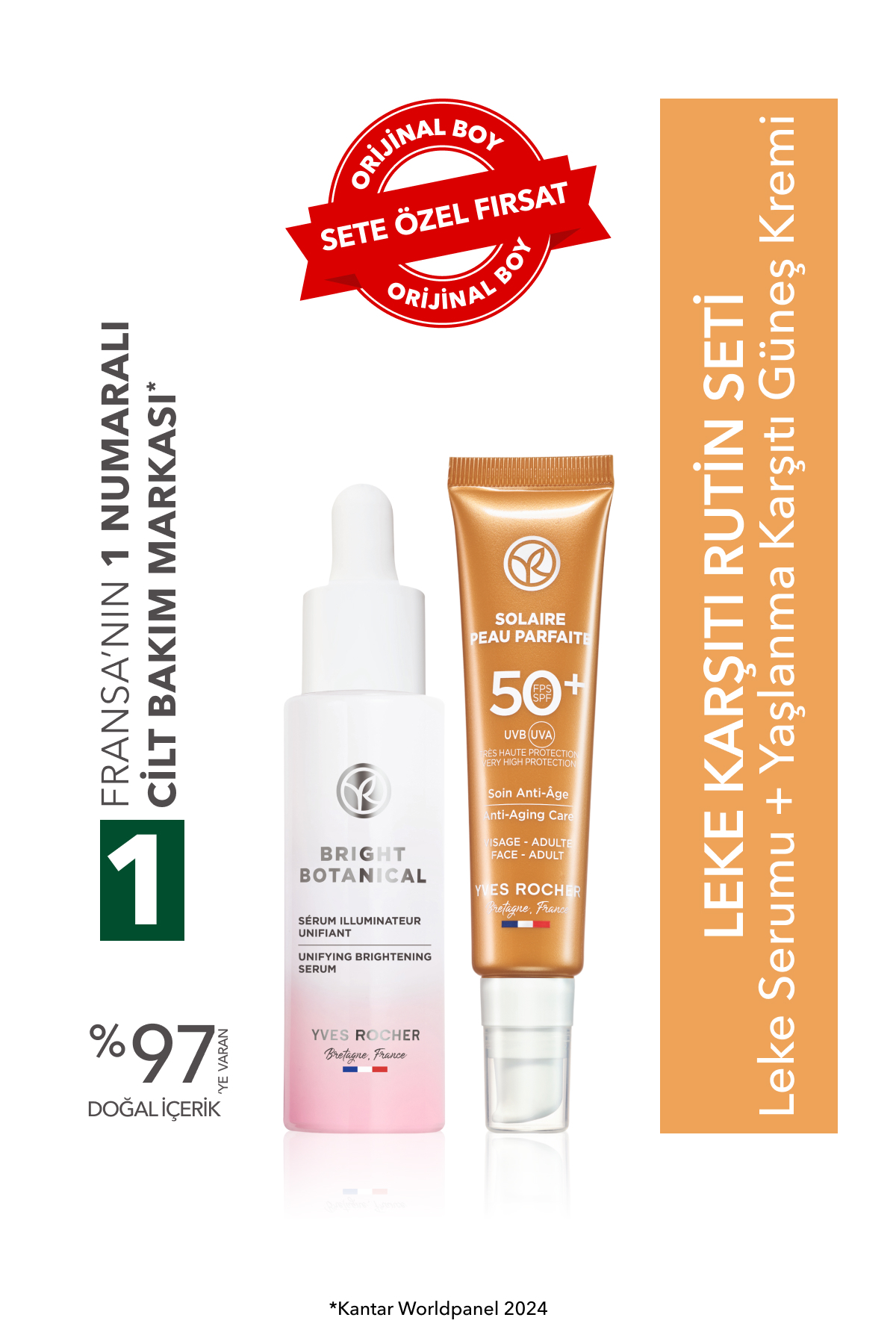 Yves Rocher Leke Karşıtı Rutin Seti-C Vitamini Leke Serumu 30ml &Yaşlanma Karşıtı Güneş Kremi 50+ SPF 40 ml