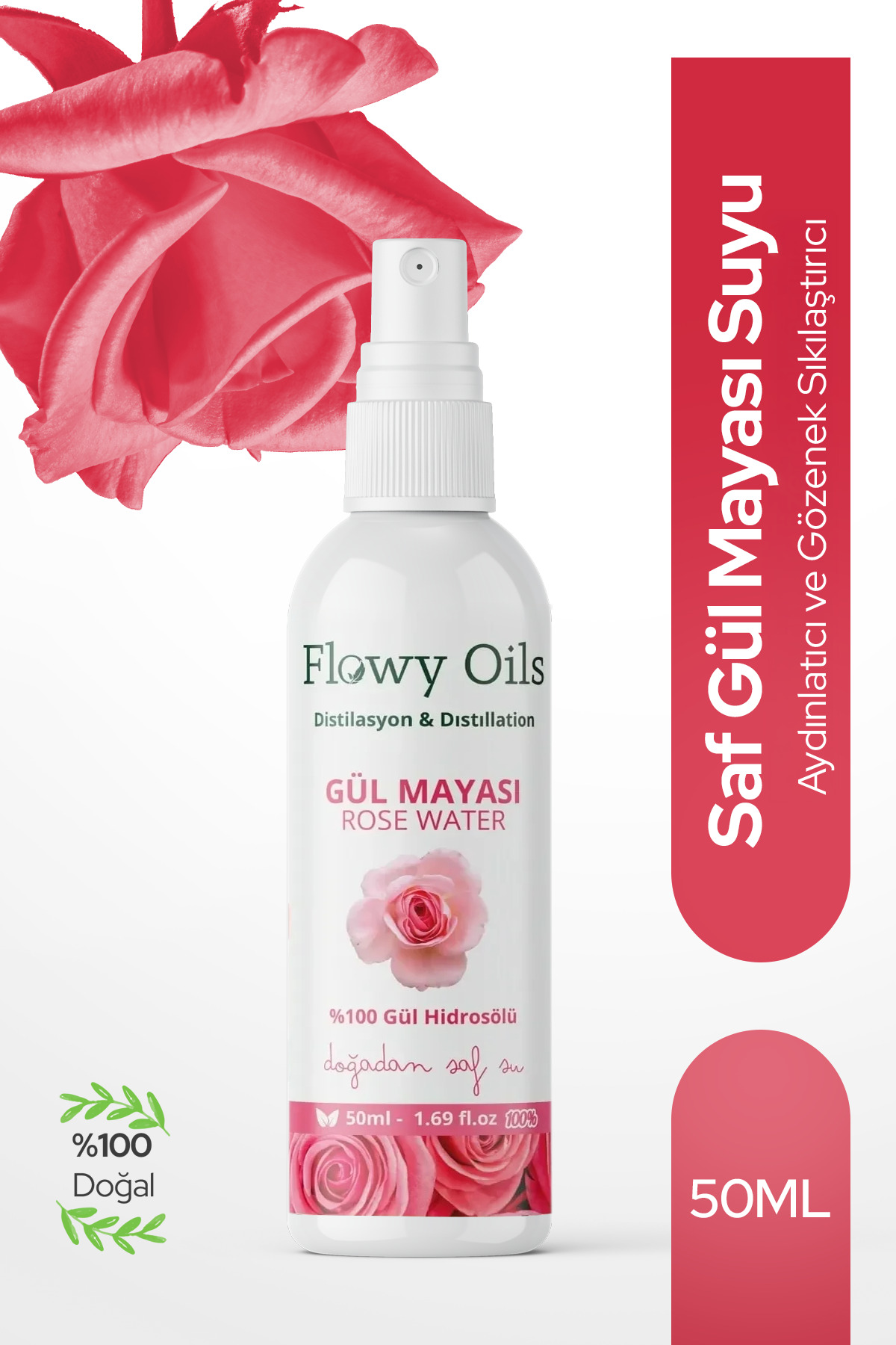 Celenzea Saf Gül Mayası Aydınlatıcı Ve Gözenek Sıkılaştırıcı %100 Saf Doğal Gül Suyu Hidrosöl 50ml