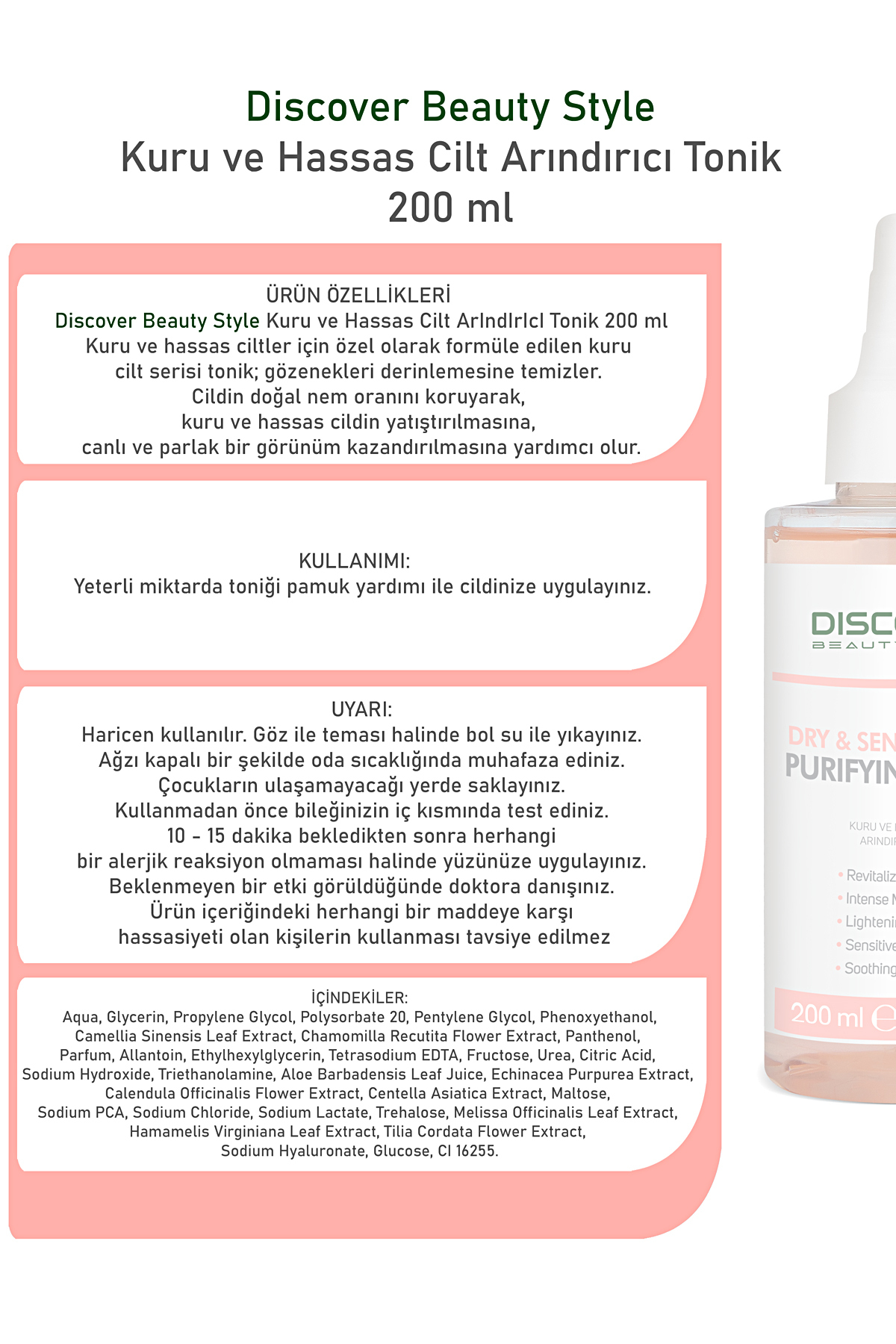 Discover Beauty Style Kuru Ve Hassas Ciltler Için Canlandırıcı Yatıştırıcı Ve Nemlendirici Arındırıcı Tonik 200 ml - Görsel 2