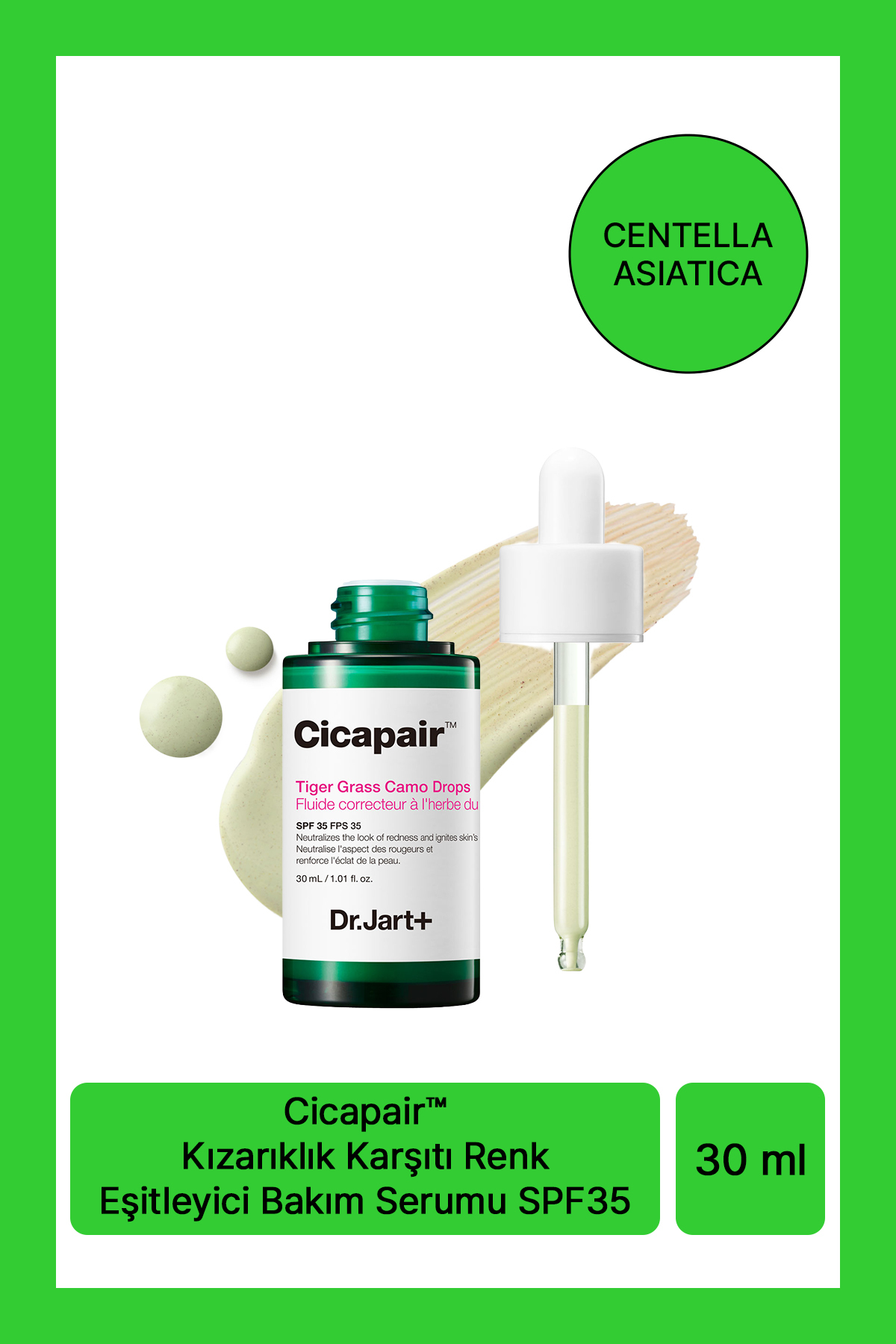 Dr.Jart+ Cicapair™ Kaplan Otu İçeren Kızarıklık Karşıtı Renk Eşitleyici Bakım Serumu SPF35 30ML