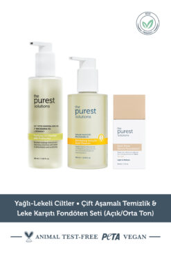 The Purest Solutions Yağlı-Lekeli Ciltler • Çift Aşamalı Temizlik & Leke Karşıtı Fondöten Seti (Açık/Orta Ton)