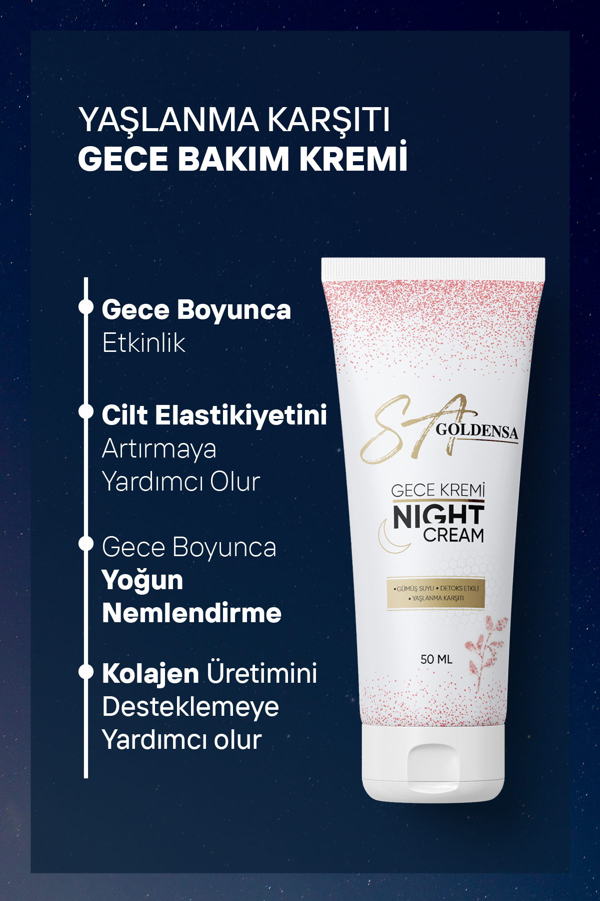 SA GoldenSA Yoğun Nemlendirici Gece Bakım Kremi 50ml Vegan Yaşlanma Ve Kırışıklık Karşıtı - Görsel 3