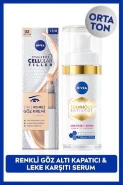 NIVEA Luminous630 Thiamidol Leke Karşıtı Serum 30ml ve Cellular Filler Cushion Renkli Göz Kremi, Orta Ton