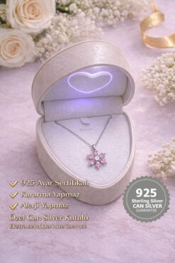 CAN SİLVER 925 Ayar Gümüş Pembe Zirkon Taşlı Manolya Çiçeği Gümüş Kadın Kolye-14 Şubat Sevgililer Gününe Özel