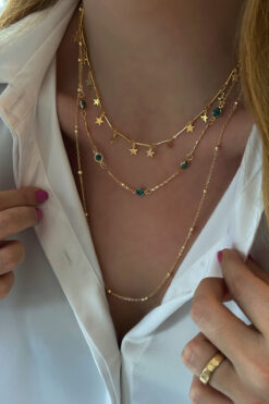 Trendy Butik Üçlü Top Zincir, Nazar Ve Yıldız Detaylı Tek Kolye