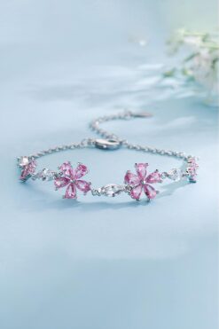 The Collection Cam Kristal Kiraz Çiçeği Bileklik Ayarlanabilir Kadın Bileklik