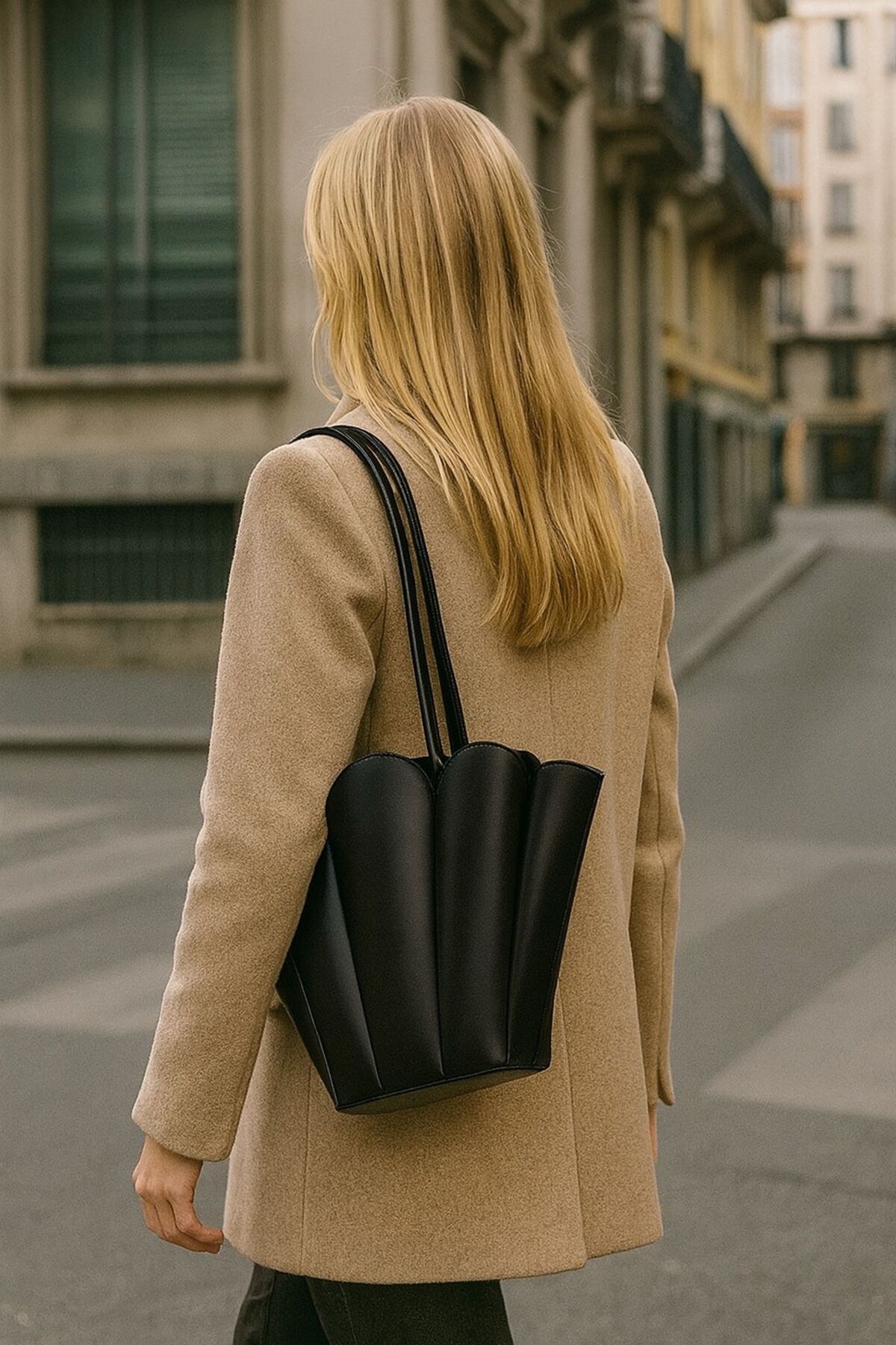 Katusa Kadın Manolya Siyah Cüzdanlı Tasarım Omuz Çantası - Görsel 3