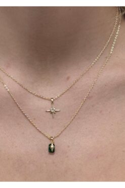 KİLİGİSTANBUL 2'Lİ KUZEY YILDIZI YEŞİL TAŞLI KOLYE