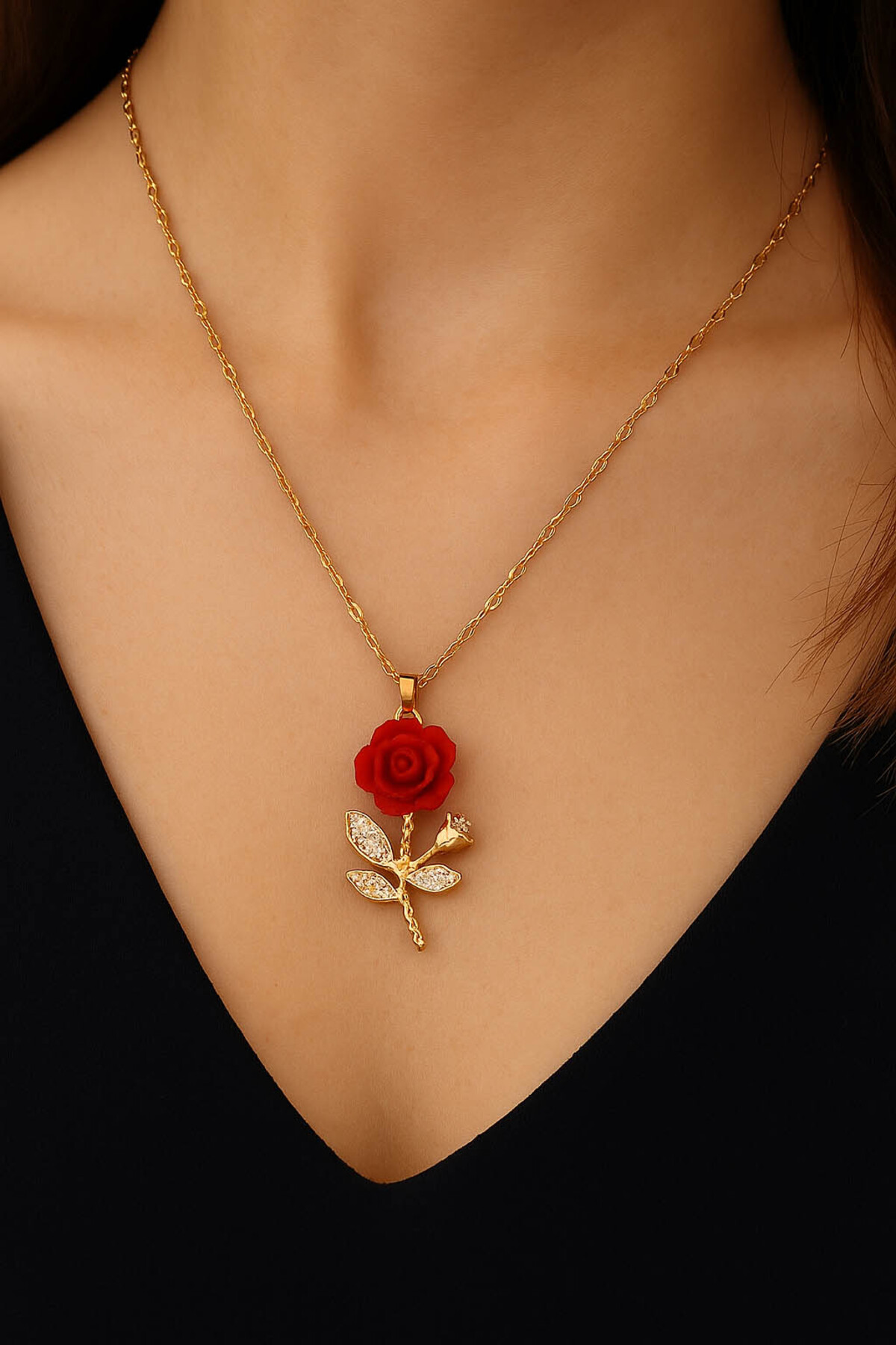 TREND COLLECTİON Kadın Paslanmaz Çelik Altın Gül Kolye