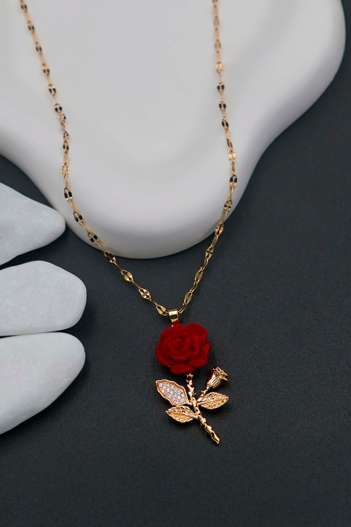 TREND COLLECTİON Kadın Paslanmaz Çelik Altın Gül Kolye - Görsel 3