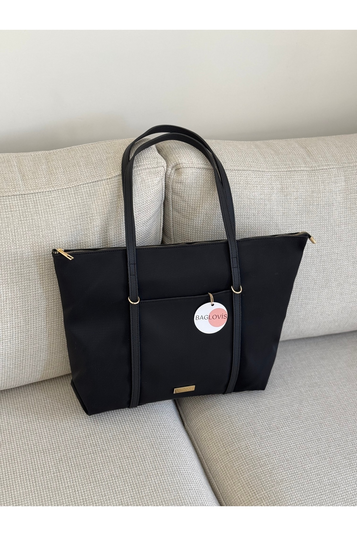 BAGLOVİS ASKILARI HALKA DETAYLI BÜYÜK SİYAH KADIN OMUZ ÇANTASI EN42 BOY32