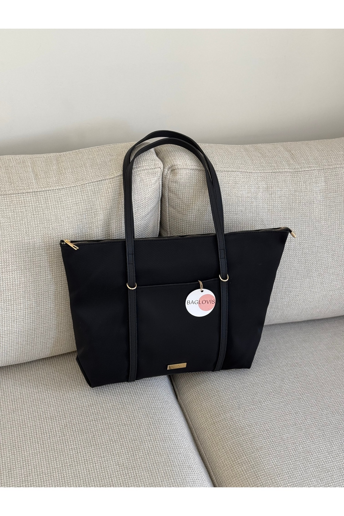 BAGLOVİS ASKILARI HALKA DETAYLI BÜYÜK SİYAH KADIN OMUZ ÇANTASI EN42 BOY32 - Görsel 2