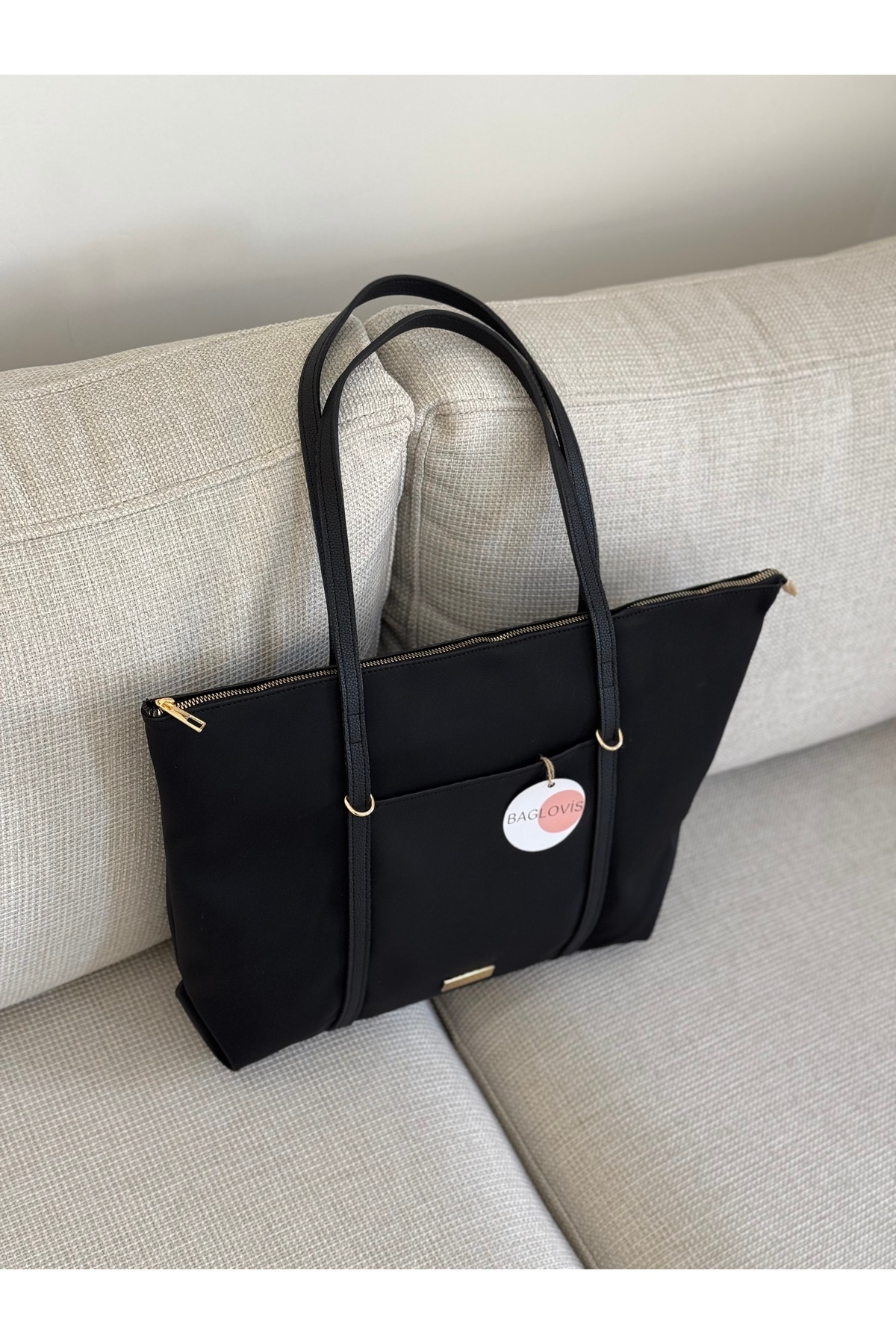 BAGLOVİS ASKILARI HALKA DETAYLI BÜYÜK SİYAH KADIN OMUZ ÇANTASI EN42 BOY32 - Görsel 3