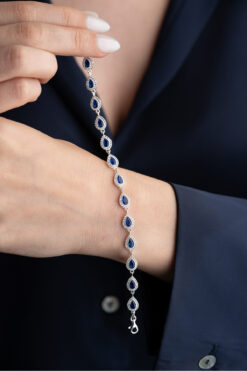 Silvano Jewelry 925 Ayar Gümüş Su Yolu Damla Safir Taşlı Bileklik