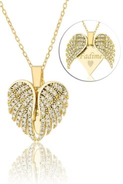 Takı Dükkanı Kişiye Özel Gizli İsim Yazılı Aşkın Kanatları Açılan Kalpli Kolye bbk55