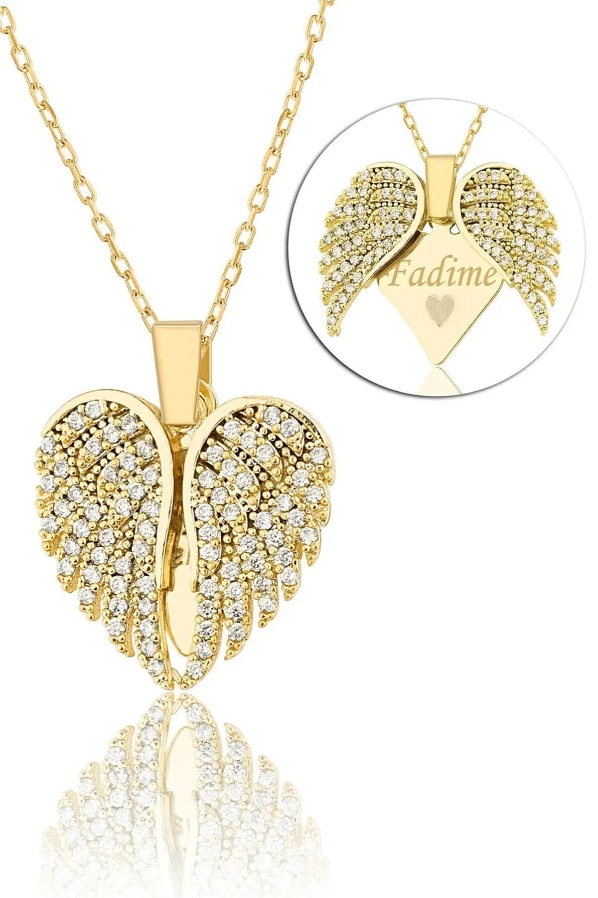 Takı Dükkanı Kişiye Özel Gizli İsim Yazılı Aşkın Kanatları Açılan Kalpli Kolye bbk55