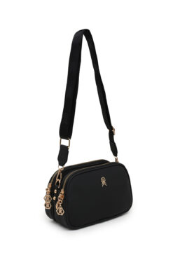 Les Crioch Kadın Omuz Çantası Buzy Saten Deri 3 Bölmeli Ayarlanabilir Askılı Kaliteli Siyah El Ve Omuz Çantası