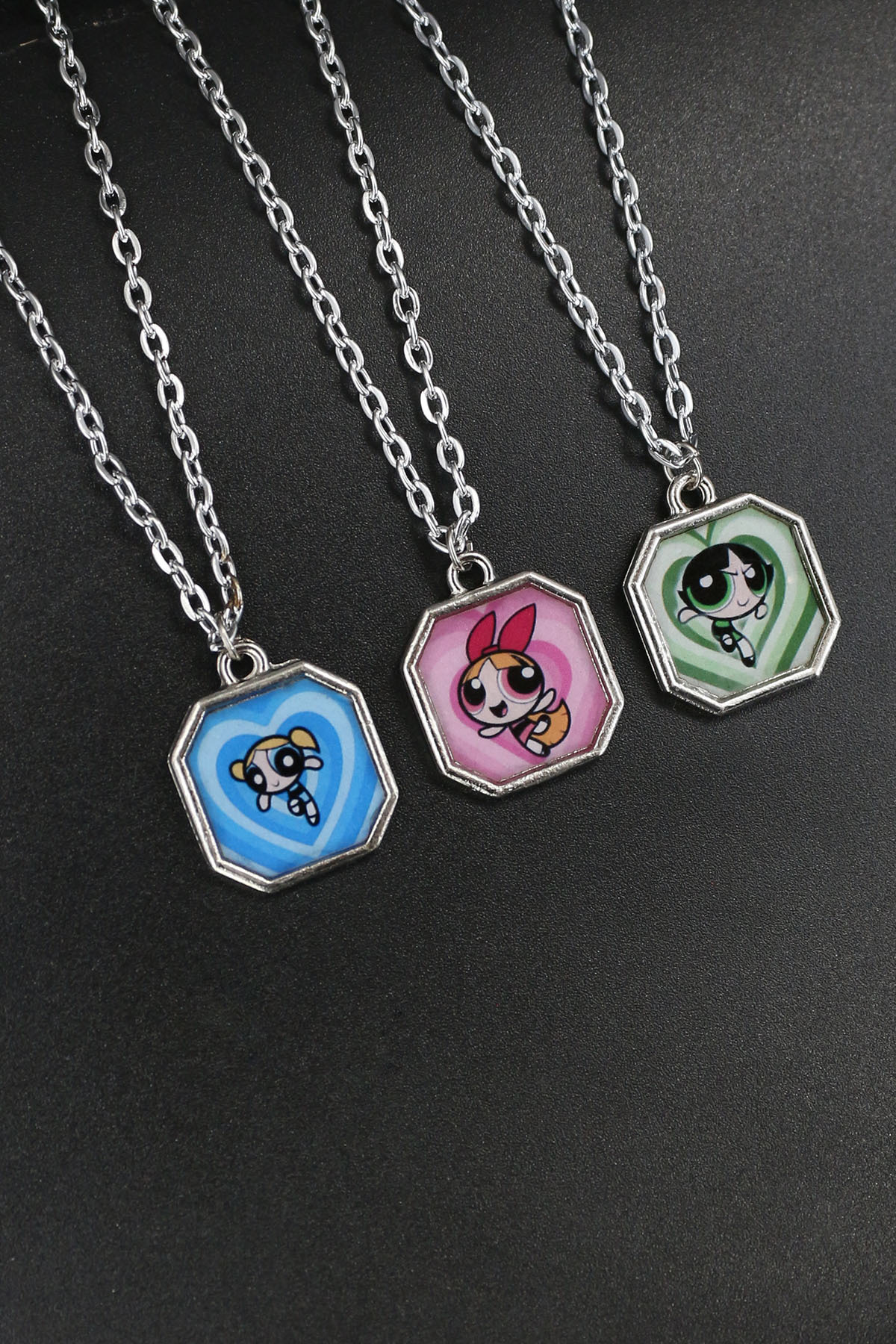 Dukkanka 3'lü Powerpuff Girls Best Friends Çiftli Kolye Bff Arkadaşlık Çelik Baskılı Kolye