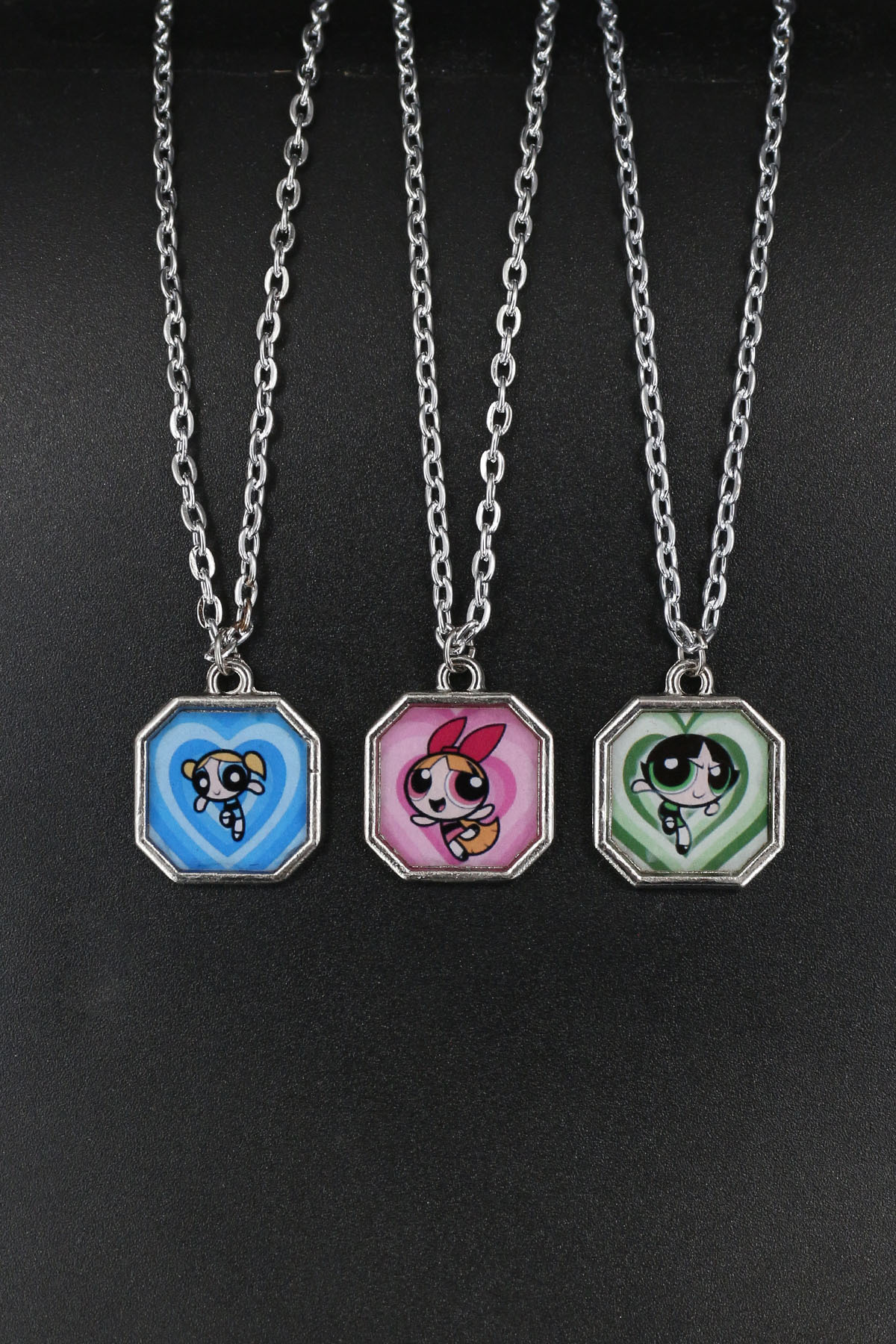 Dukkanka 3'lü Powerpuff Girls Best Friends Çiftli Kolye Bff Arkadaşlık Çelik Baskılı Kolye - Görsel 2