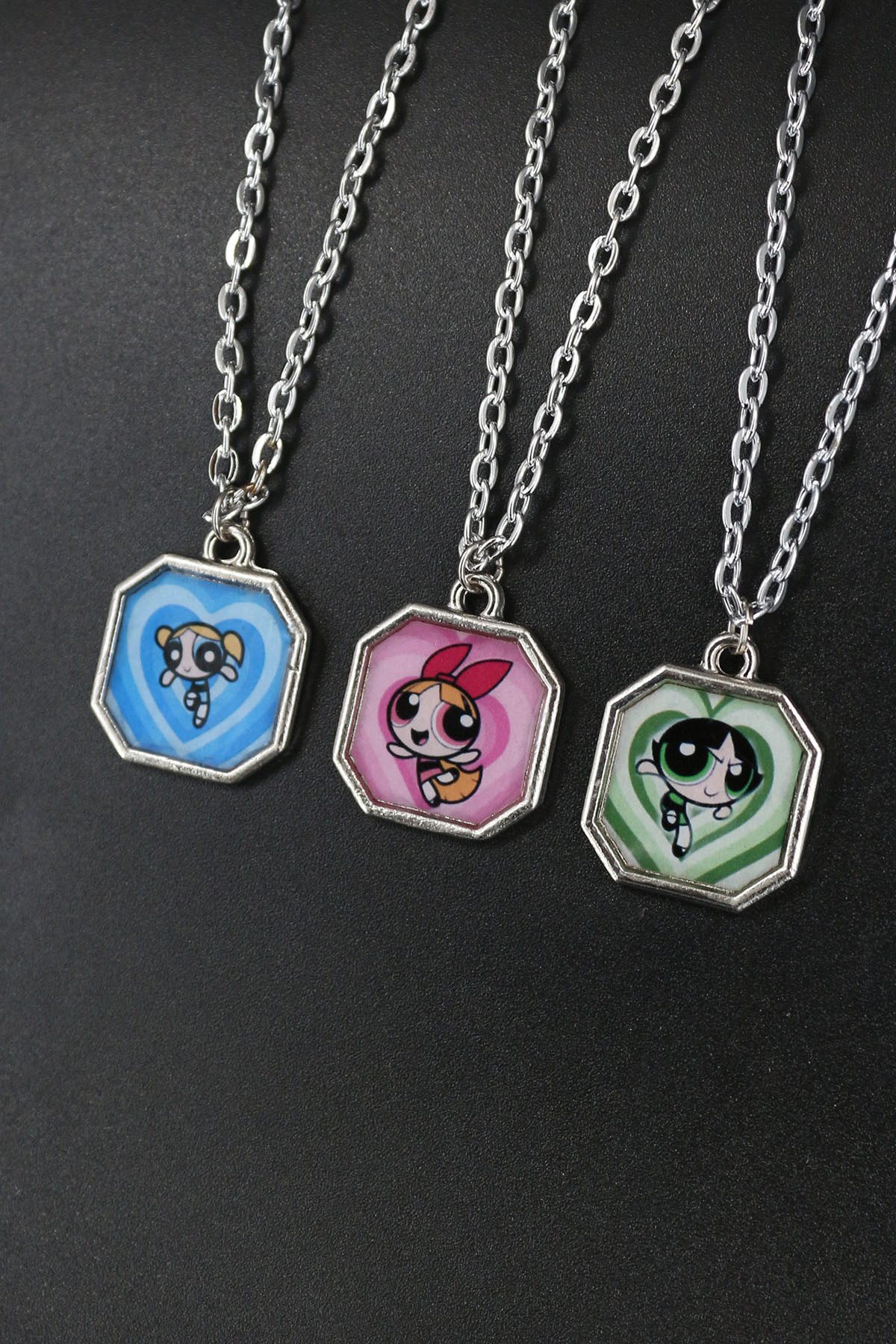 Dukkanka 3'lü Powerpuff Girls Best Friends Çiftli Kolye Bff Arkadaşlık Çelik Baskılı Kolye - Görsel 3