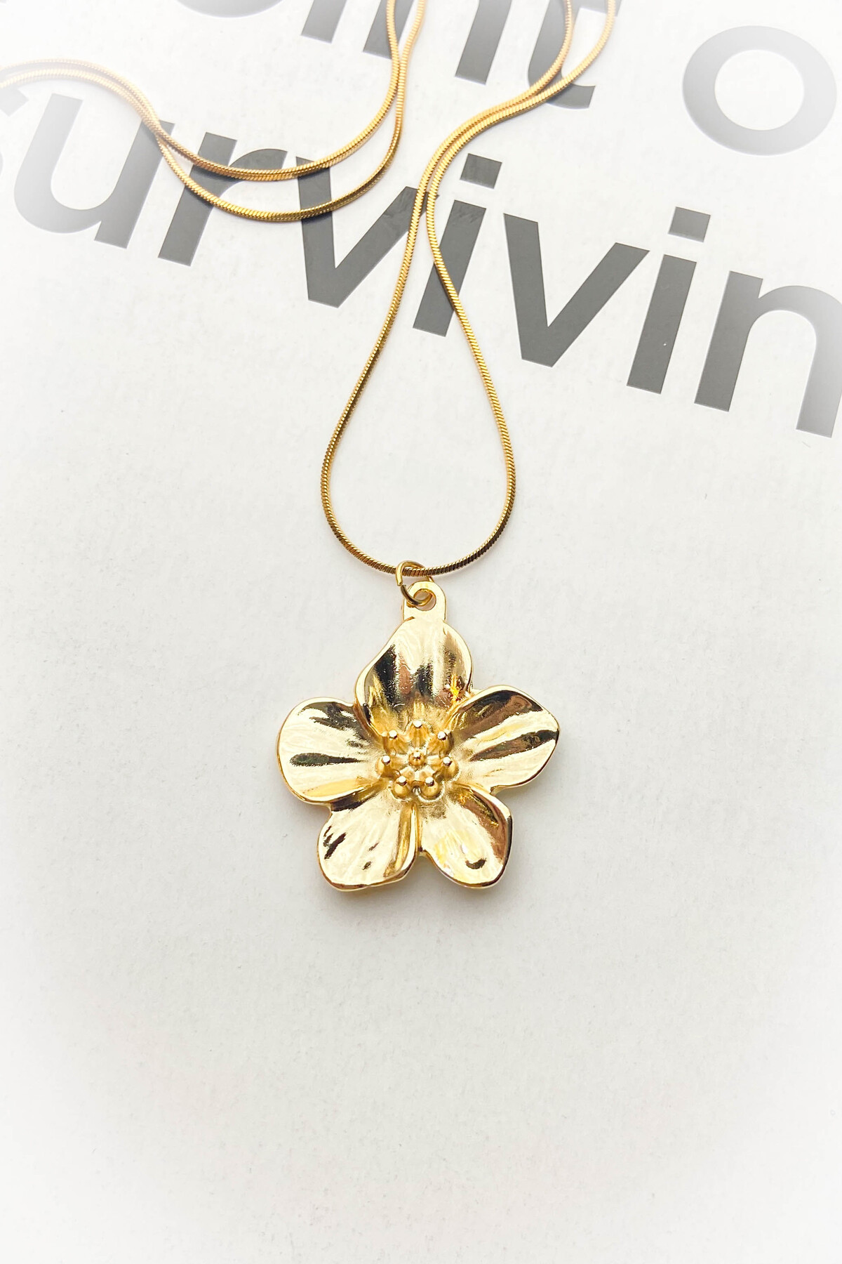 roshel Çelik Çiçek Kolye Kararmaz Altın Kaplama - Görsel 2