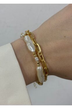 KİLİGİSTANBUL GOLD RENK 3'LÜ İNCİLİ BİLEKLİK 15+5 CM