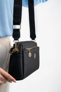 Les Crioch Kadın Siyah 3 Bölmeli Astarlı Ayarlanabilir Kolon Askılı Çapraz Omuz Çantası