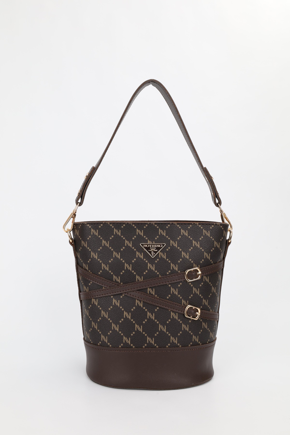 NOTHING Kadın Monogram Kahve Kemer Detaylı Kova Model El Omuz Ve Çapraz Çanta Carla - Görsel 2