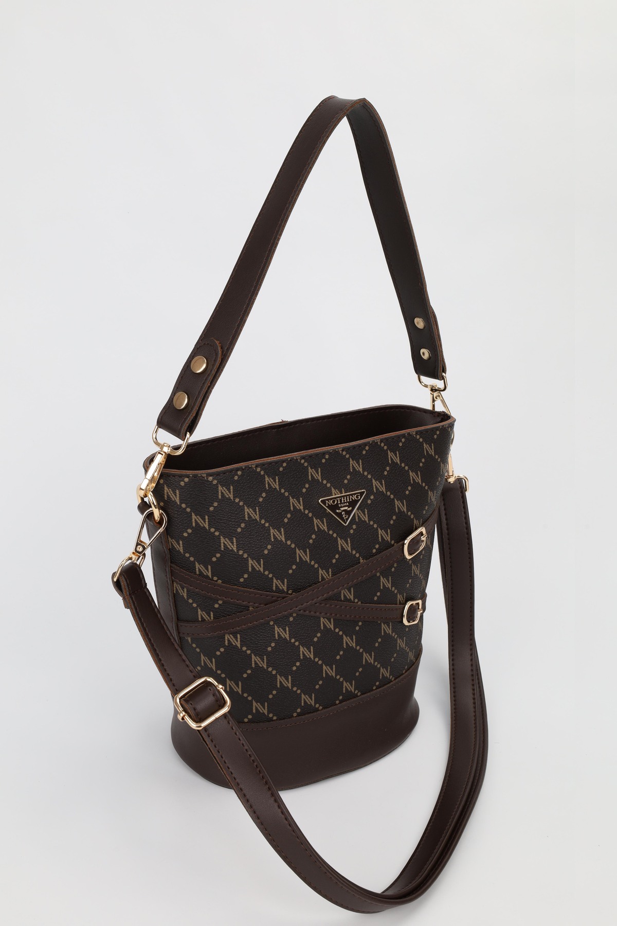 NOTHING Kadın Monogram Kahve Kemer Detaylı Kova Model El Omuz Ve Çapraz Çanta Carla - Görsel 3